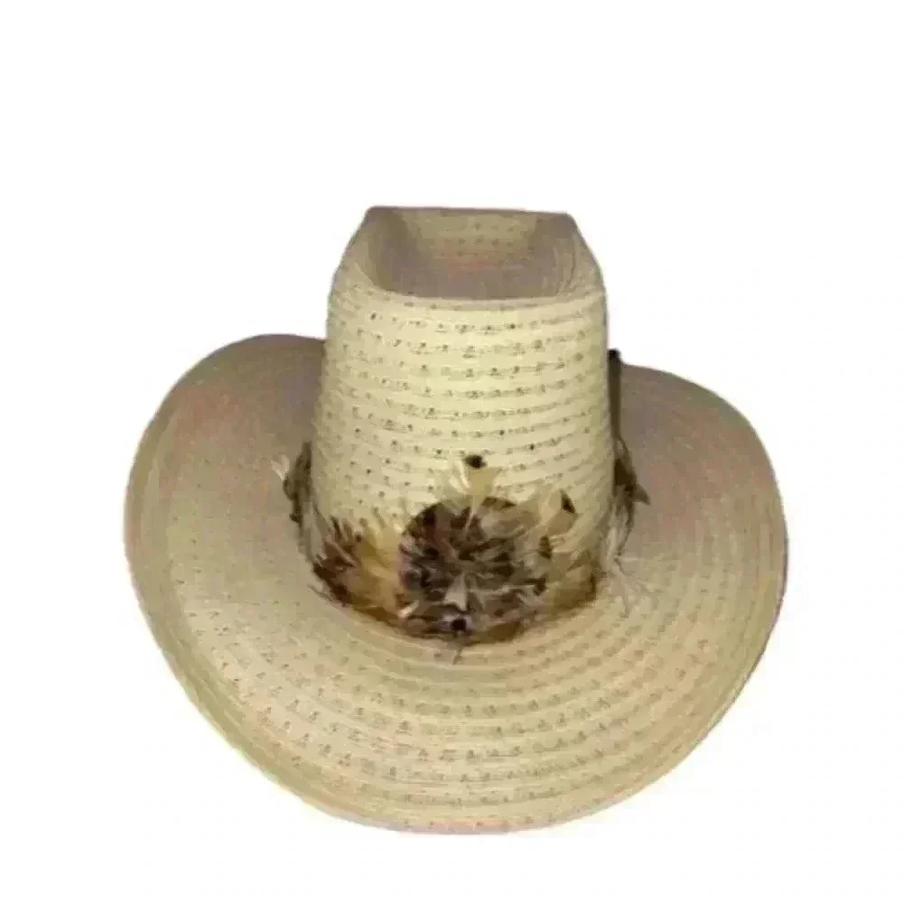 The Round Up Curl Brim Cowboy Rodeo Western Hat Feathers Size 6 3/4